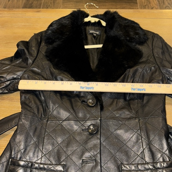 BEBE 100% Leather & Rabbit Fur Fully Lined Midi Coat